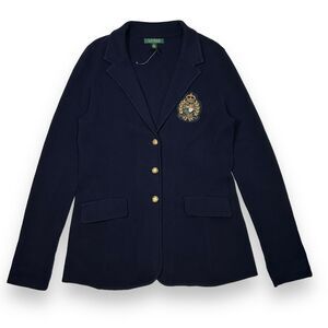 Lauren‎ Ralph Lauren Knit Blazer with Crew Logo Womens Large Navy Blue